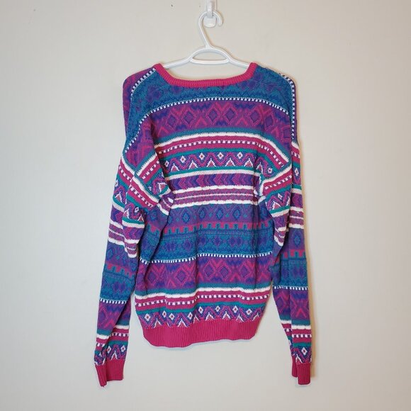 Vintage 90s Patterned Knit Sweater Pink Size M - Picture 2 of 4